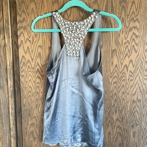 Gray‎ Velvet & Silk Tank Top with Embellished Back of pearls